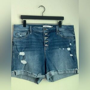 Torrid Blue Distressed Jean Shorts with Rolled Hem